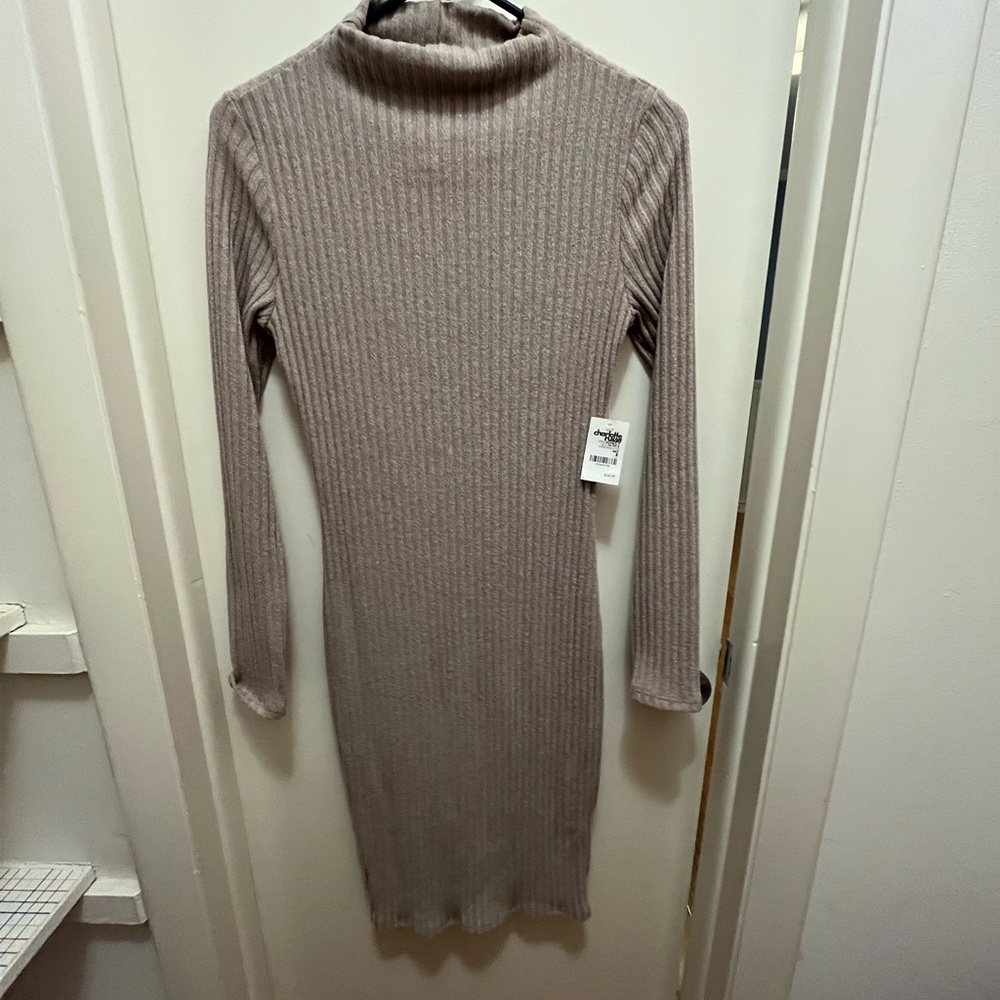 Charlotte Russe Brown Ribbed Bodycon Dress Mock Neck